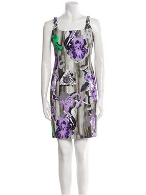Versace Collection Floral Silk Mini Dress Black Purple Green Size 42 S/M